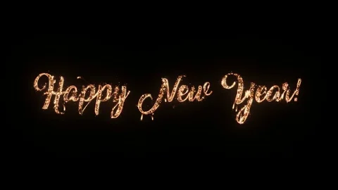 Happy New Year greeting text with particles and sparks Stock Footage