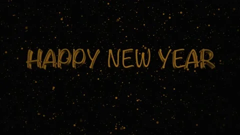 Happy New Year greeting text with gold particles on black background. 3D Stock Footage 167160053