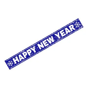 HAPPY NEW YEAR Grunge Rectangle Stamp Seal with Snowflakes Stock Illustration