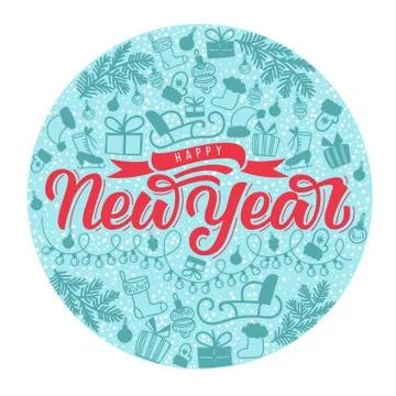 Happy New Year hand draw lettering illustration. Happy New Year calligraphy Stock-Illustration