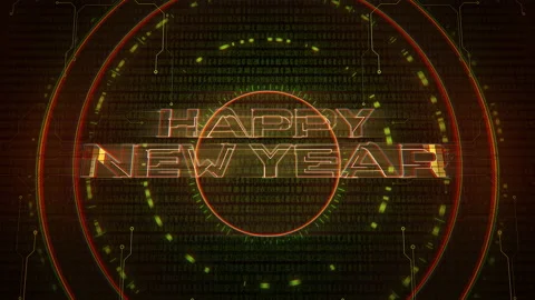 Happy New Year with HUD elements and code text Stock Footage 220934065