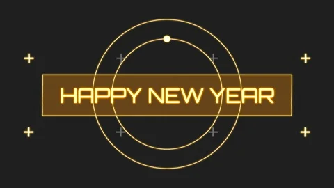Happy New Year with HUD elements and neon circles Stock Footage 221642312