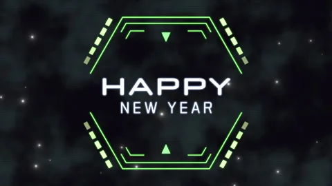 Happy New Year with HUD elements and neon lines Stock Footage 252673031