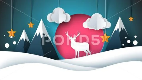 Happy New Year illustration. Merry Christmas. Deer, sun, cloud, star winter Stock Illustration