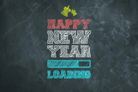 Happy New Year loading progress bar in colored chalk on a blackboard 스톡 일러스트