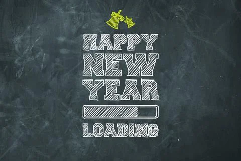 Happy New Year loading progress bar chalk drawing on blackboard 스톡 일러스트