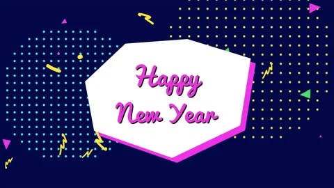 Happy New Year on memphis pattern with gradient dots Video stock 221642249