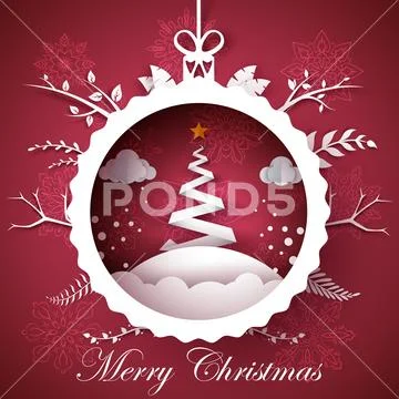 Happy new year, Merry christmas ball - winter illustration. Paper winter Stock Illustration