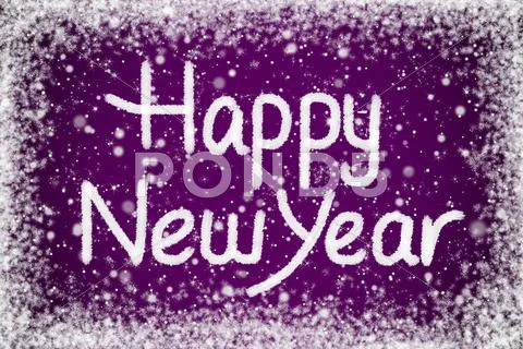 Happy new year message on purple snow background Stock Illustration