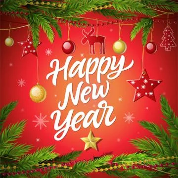Happy New Year - modern vector realistic illustration with calligraphy text Stock Illustration