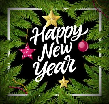 Happy New Year - modern vector realistic illustration with calligraphy text Stock Illustration