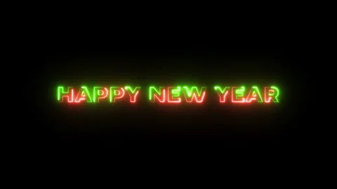 Happy New year Neon Text advertisement promo animation video with dark backgroun Stock Footage 295977827