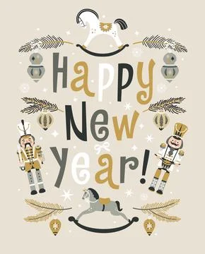 Happy New Year Nutcrackers Vector Illustration on Light Background. Postcar.. Stock Illustration
