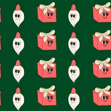 Happy new year pattern with y2k elements. Groovy characters background Stockillustratie