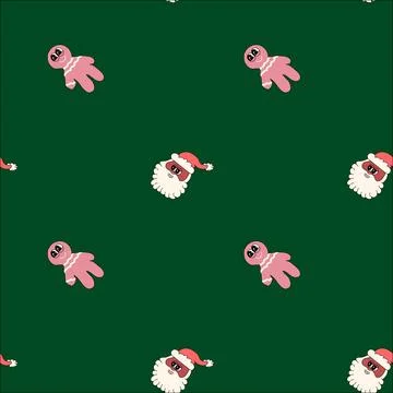 Happy new year pattern with y2k elements. Groovy characters background Stock Illustration