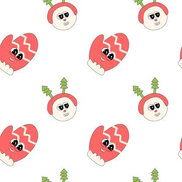 Happy new year pattern with y2k elements. Groovy characters background Illustrazione stock