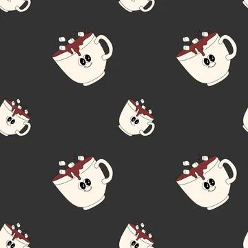 Happy new year pattern with y2k elements. Groovy characters background イラスト素材