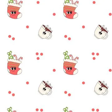 Happy new year pattern with y2k elements. Groovy characters background Stockillustratie