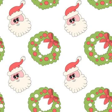 Happy new year pattern with y2k elements. Groovy characters background Stock Illustration