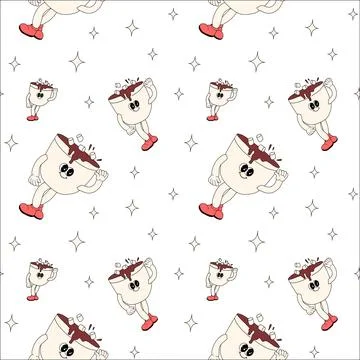 Happy new year pattern with y2k elements. Groovy characters background Stockillustratie