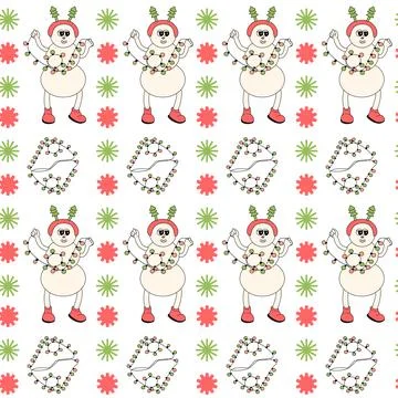 Happy new year pattern with y2k elements. Groovy characters background イラスト素材