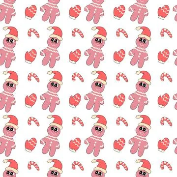 Happy new year pattern with y2k elements. Groovy characters background Stock Illustration