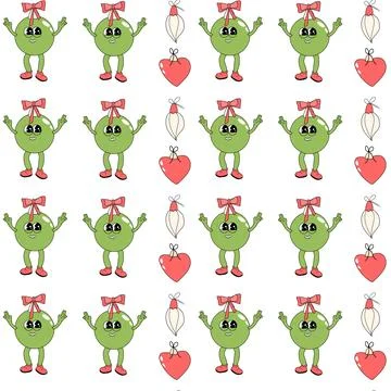Happy new year pattern with y2k elements. Groovy characters background Illustrazione stock