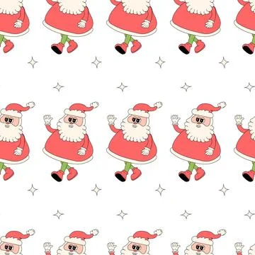 Happy new year pattern with y2k elements. Groovy characters background イラスト素材