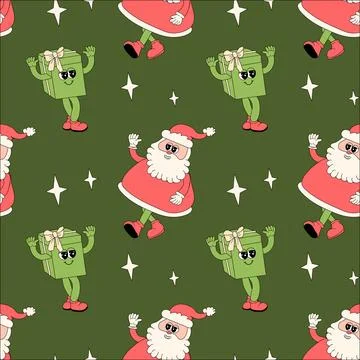 Happy new year pattern with y2k elements. Groovy characters background Stockillustratie