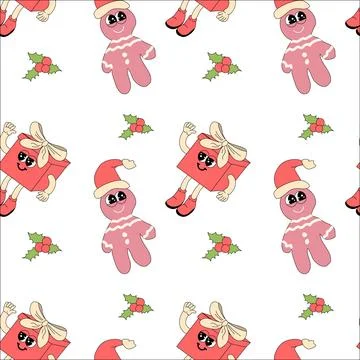 Happy new year pattern with y2k elements. Groovy characters background 스톡 일러스트