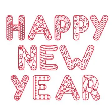 Happy New Year postcard or antistress coloring in doodle style Stock Illustration