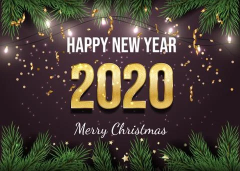 Happy new year postcard vector template. Merry christmas greeting card Stock Illustration