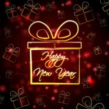 Happy new year in present box Stock Illustration