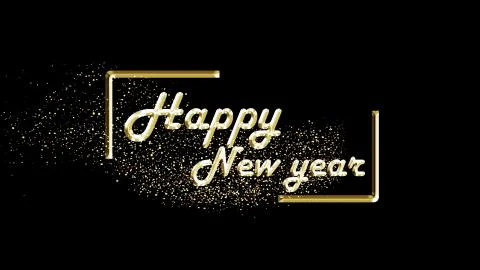 Happy new year presentation theme, 3D text with nice golden particles. Illustrazione stock