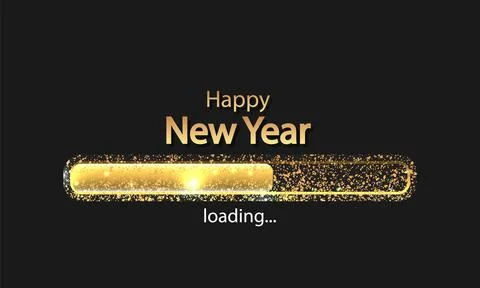 Happy new year progress bar with golden particles Stock Illustration