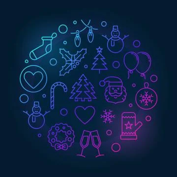 Happy New Year round vector colorful symbol in outline style Stock Illustration