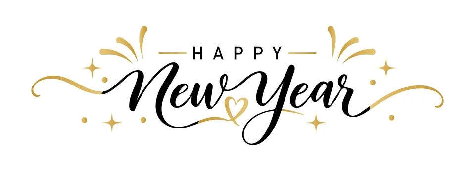 Happy new year script typography 库存插图