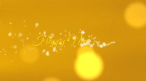 Happy new year, seamless loop, yellow, with snowflakes and bokeh Stock Footage 56285964