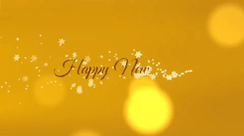 Happy new year, seamless loop, yellow, with snowflakes and bokeh 動画素材 56286446