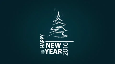 Happy New Year. Stylized text flat animation and snow with Christmas tree Stock Footage 56285957