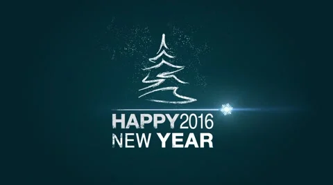 Happy New Year. Stylized text flat animation and snow with Christmas tree Stock Footage 56286683