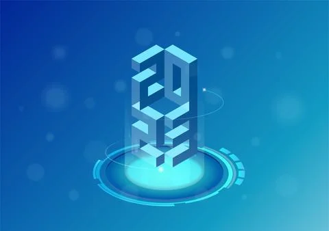 Happy new year technology solution background. isometric vector. Stock Illustration