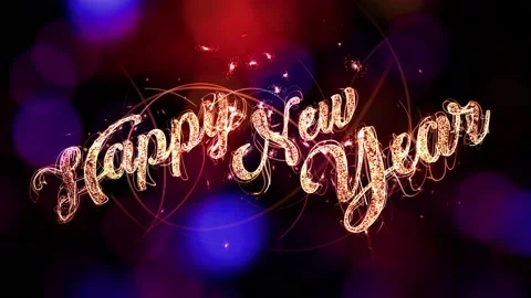 Happy New Year Text with abstract bokeh light on black background, Stock Footage 99811206