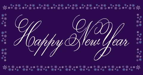 Happy New Year text and snowflakes decor on blue Stock Footage 145377895