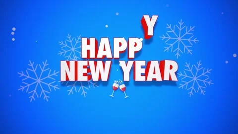 Happy New Year Text Animation on Blue Background - Festive Holiday Loop Stock Footage 336706662