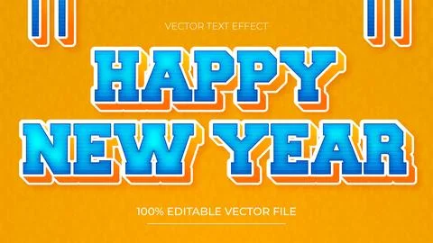 Happy new year text bold style editable text effect template blue and orang.. Stock Illustration