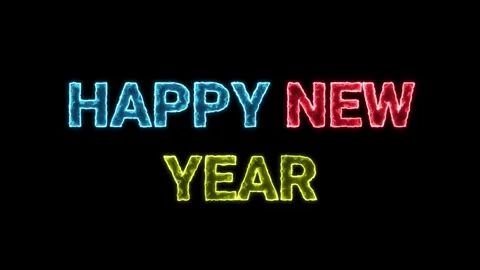 Happy New Year text with colorful bokeh lights on plain black background Stock Footage 299568248