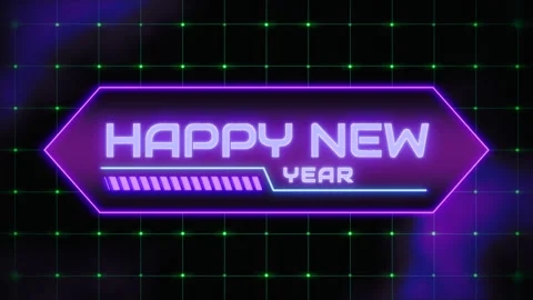 Happy New Year text on digital screen with HUD elements and grid Stock Footage 254800720