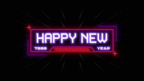 Happy New Year text on digital screen with HUD elements Stock Footage 255869182