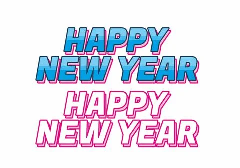 Happy new year text effect design in blue pink colors. white background Stock Illustration